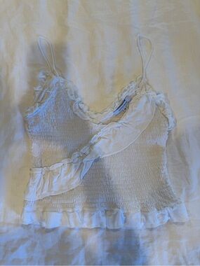 Olivaceous Smocked White Ruffle Cami Top